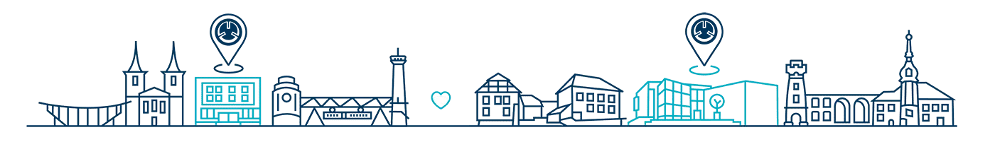 Graphische Darstellung mit Konturlinien der Skylines von Wuppertal und Apolda
